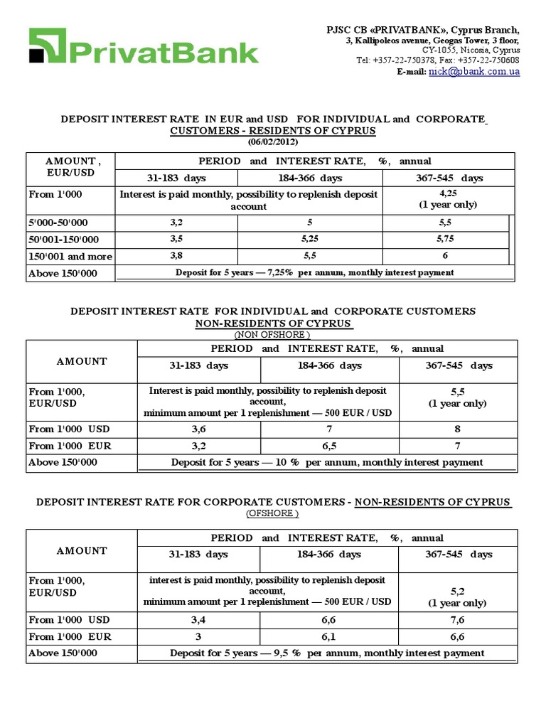 Cyprus Deposit Interest Rates Overview | PDF | Career & Growth ...