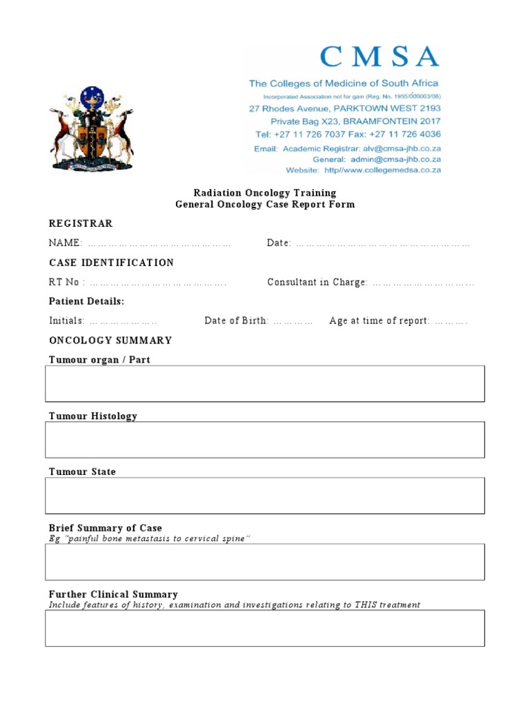 Radiation Oncology Case Report Form | PDF | Science & Mathematics