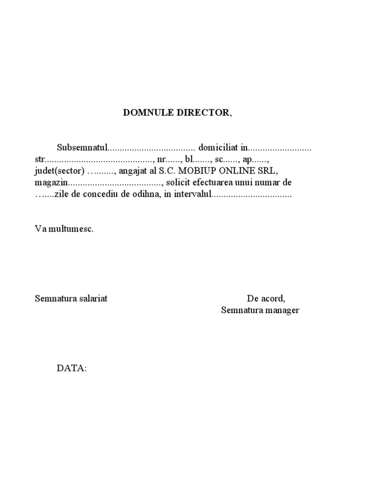CERERE CONCEDIU Odihna | PDF
