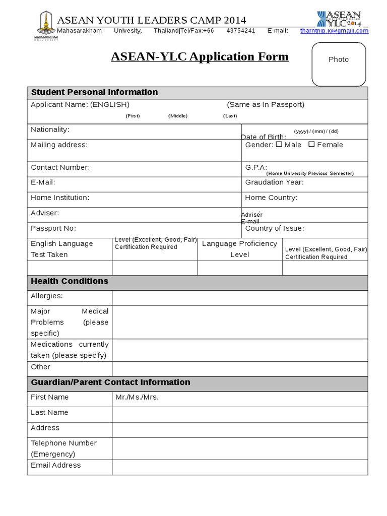 04 - Application Form - ASEAN YLC 2014 | PDF