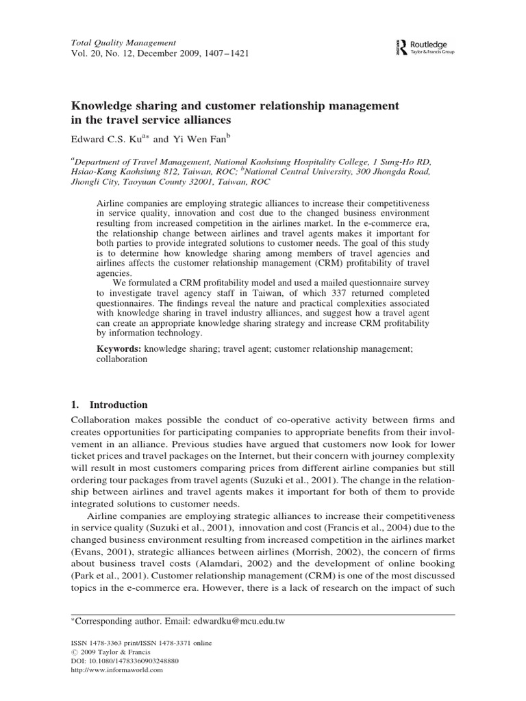 Knowledge Sharing and Customer Relationship Management in The Travel ...