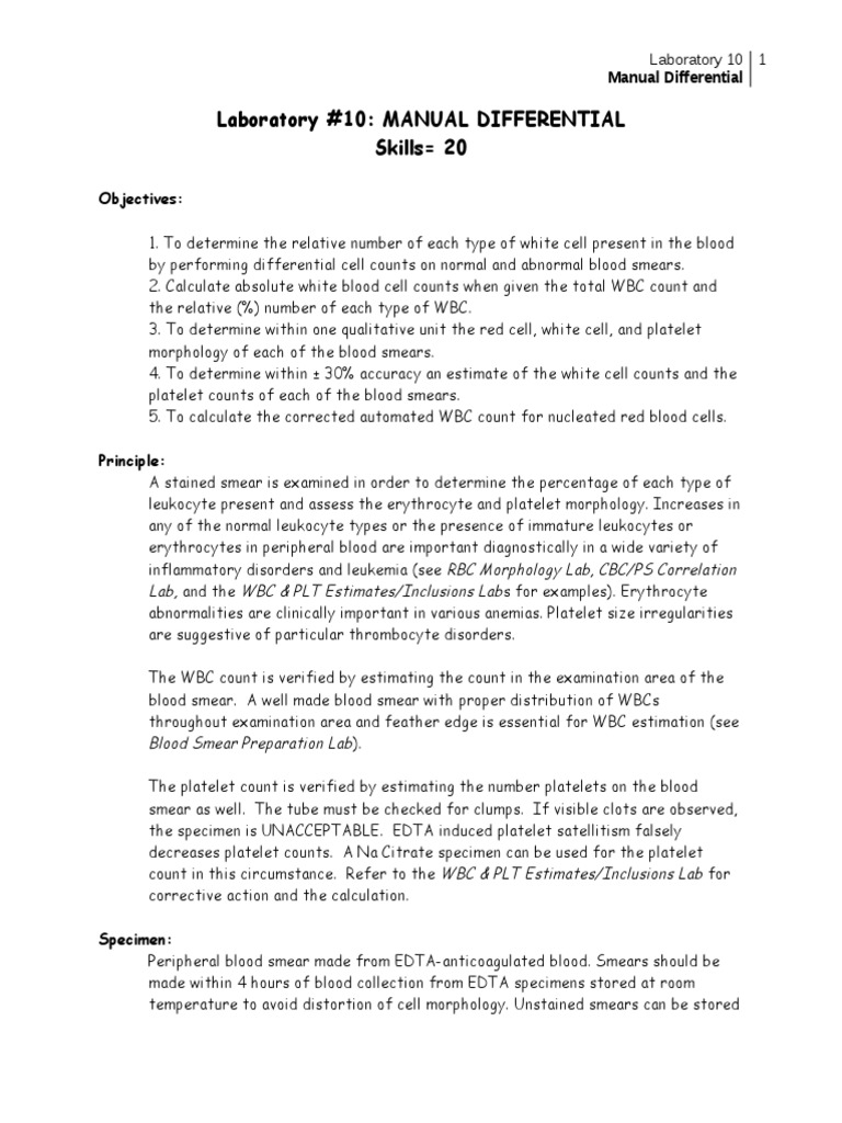 Manual Differential Blood Count Guide | PDF | White Blood Cell | Body ...