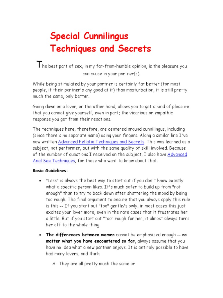 Advanced Cunnilingus Techniques | PDF | Lifestyle