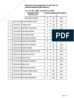 List of Candidates For Counseling To The Post of Junior Engineer (Mechanical) DATE: 04 / 02 / 2014, TIME: 2:30 PM TO 5:30 PM