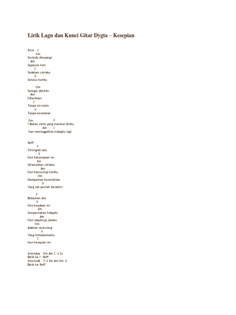 Lirik Lagu Dan Kunci Gitar Dygta