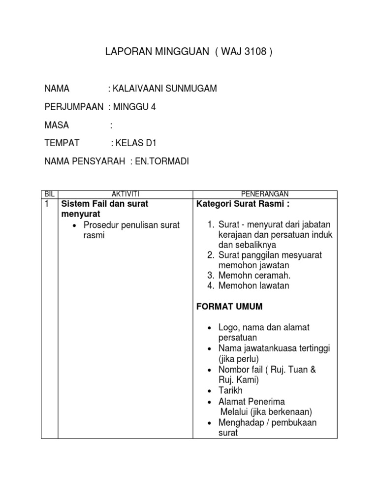 Contoh Laporan Mingguan 4