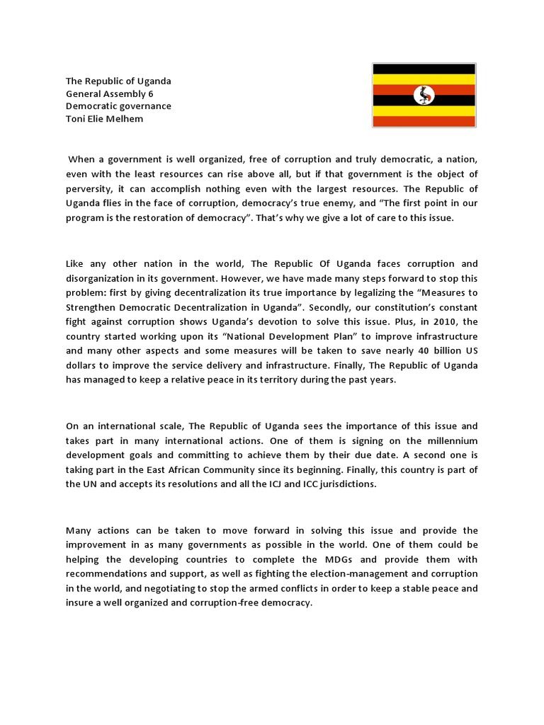 position paper for mun sample | Uganda | Corruption