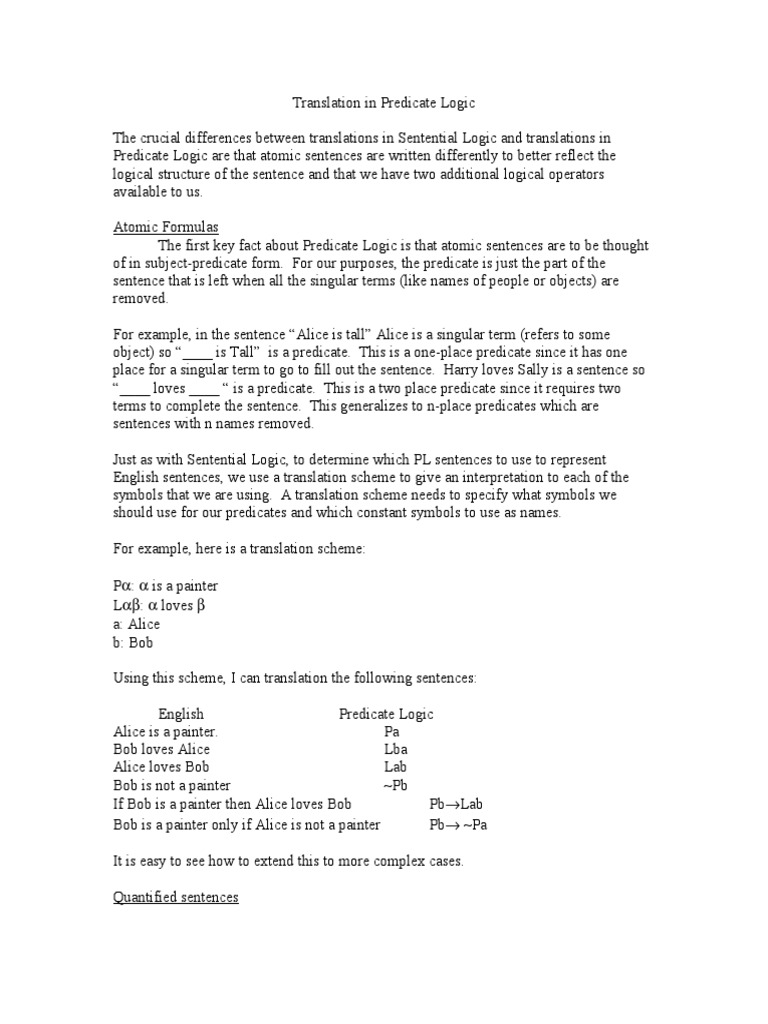 Translation in Predicate Logic (Lemmon) | PDF | First Order Logic ...