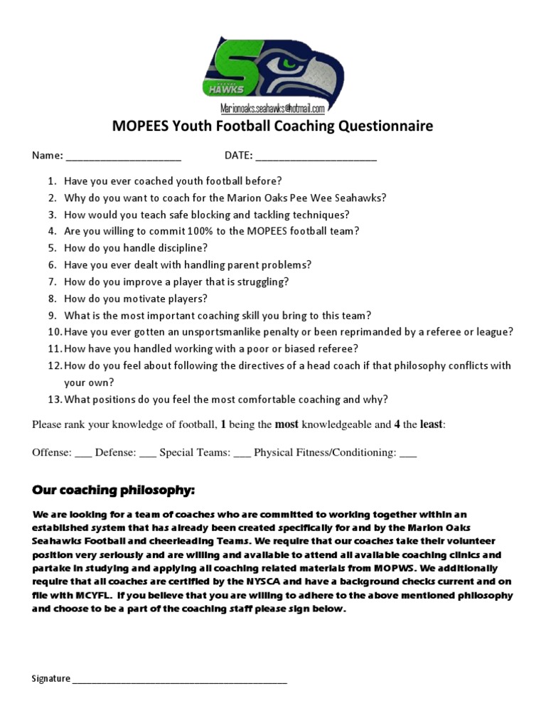 MOPEES Youth Football Coach Application | PDF | Career & Growth | Self ...