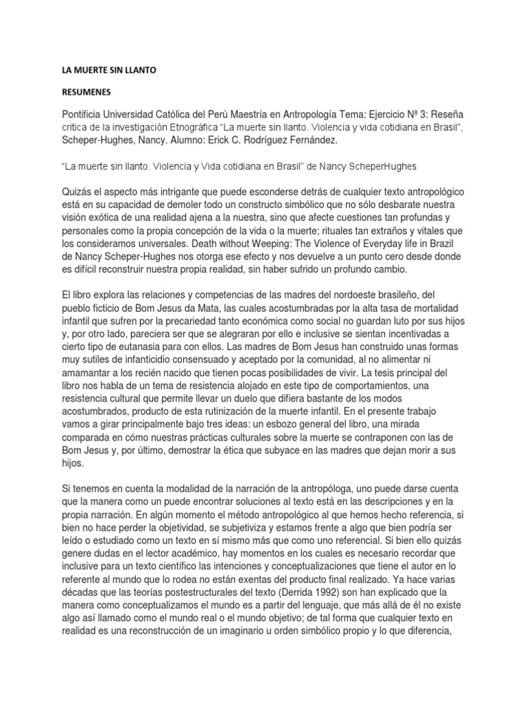 La Muerte Sin Llanto Resumen | PDF | Antropología | Etnografía