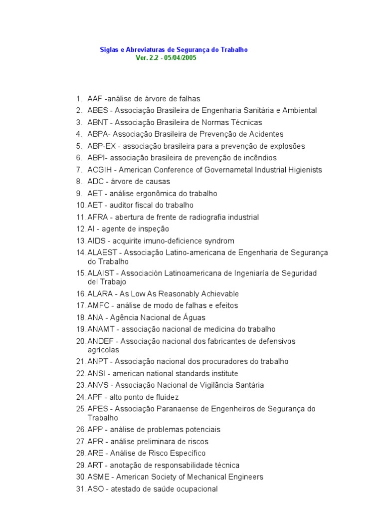 Siglas e Abreviações em Segurança do Trabalho | PDF | Trabalho | Bem-estar