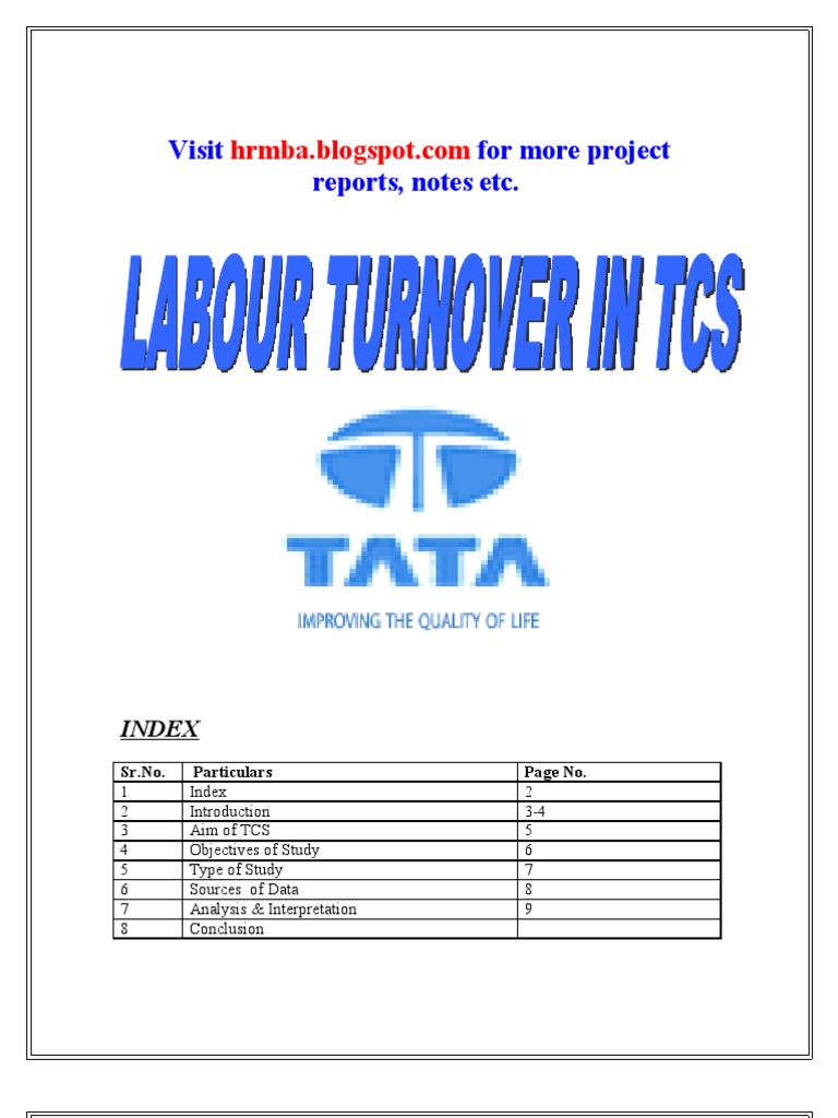 Labour Turnover In TCS Project Report Turnover Employment Employment