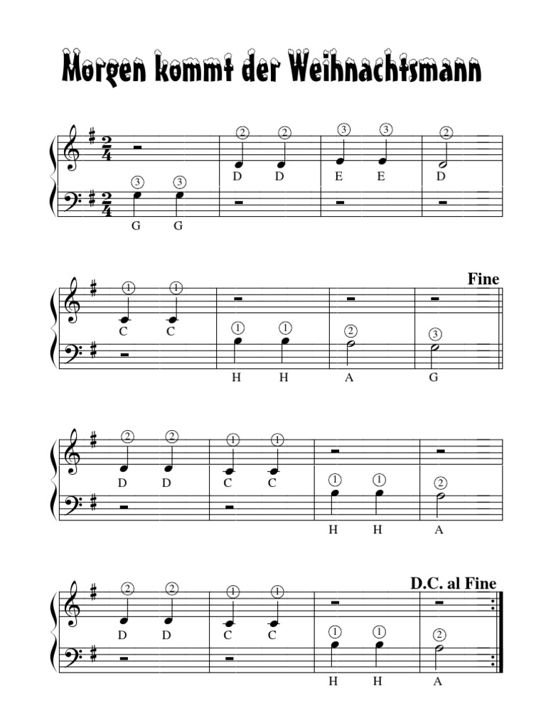 Morgen kommt der Weihnachtsmann (Weihnachtslied) - Klavier, solo - easy piano arrangement - sehr
