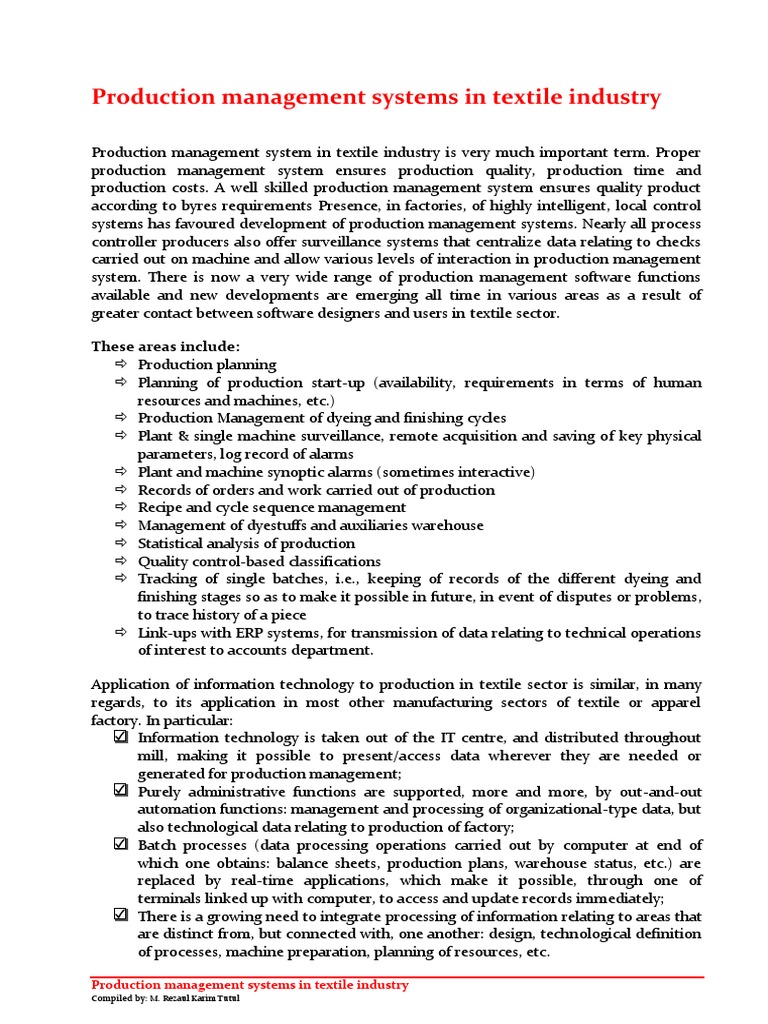 Production Management Systems in Textile Industry | PDF | Subroutine ...