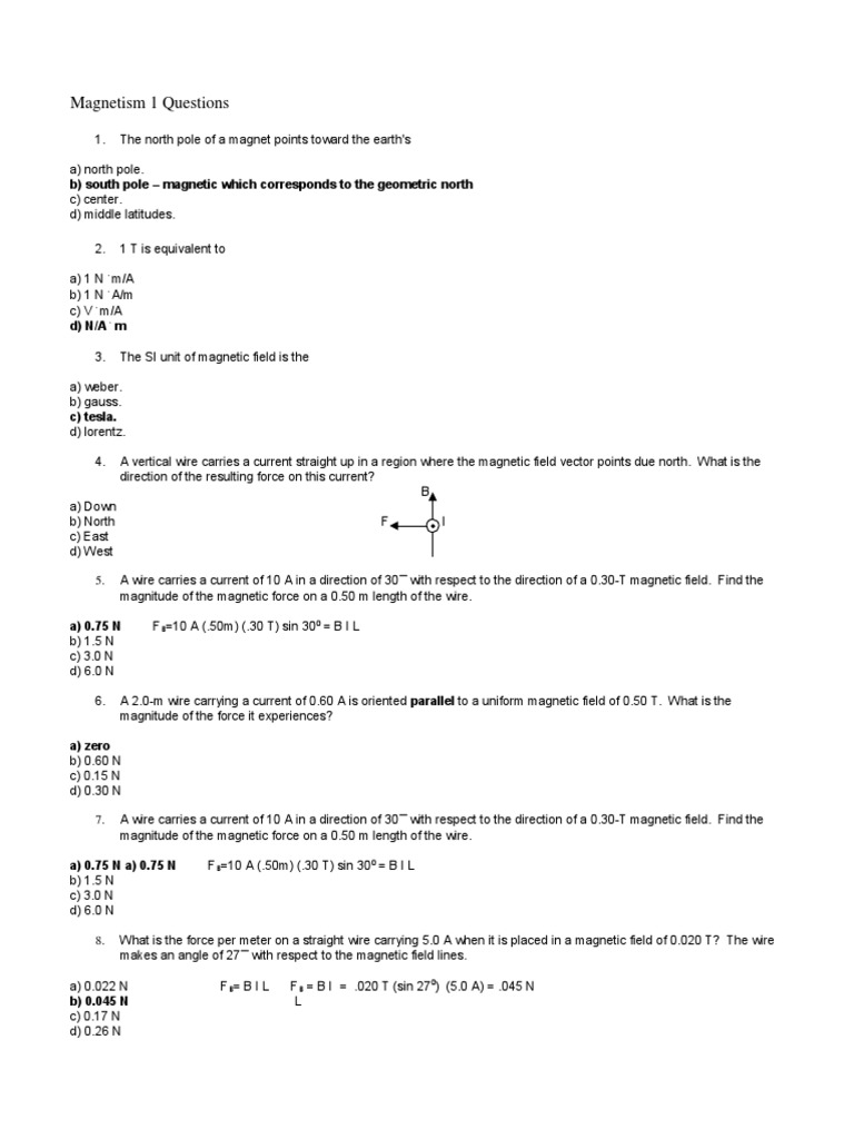 Magnetism 1 Questions Answers | Acceleration | Magnetic Field