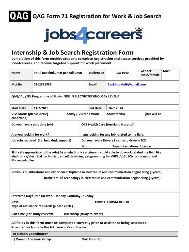 Job Search Registration Form | PDF