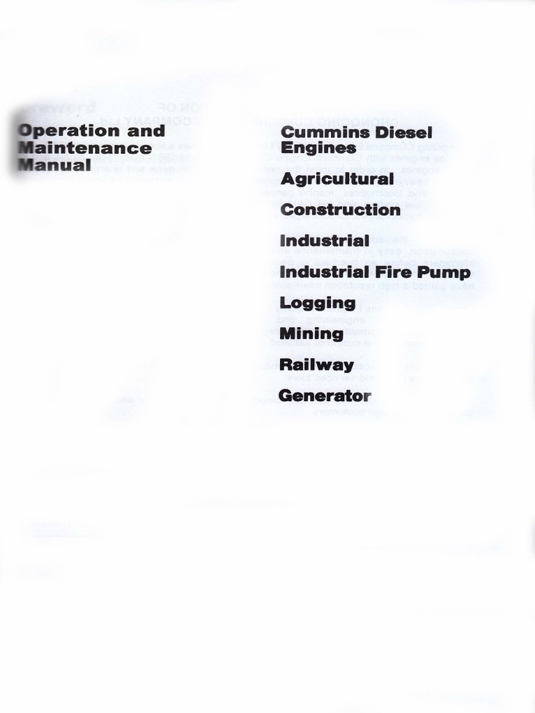 Operation and Maintenance Manual CUMMINS KT
