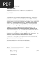 (Insert Your Organization Logo) Memorandum For File Subject: Vulnerability Assessment and Penetration Testing Authorization Date: MMDDYY