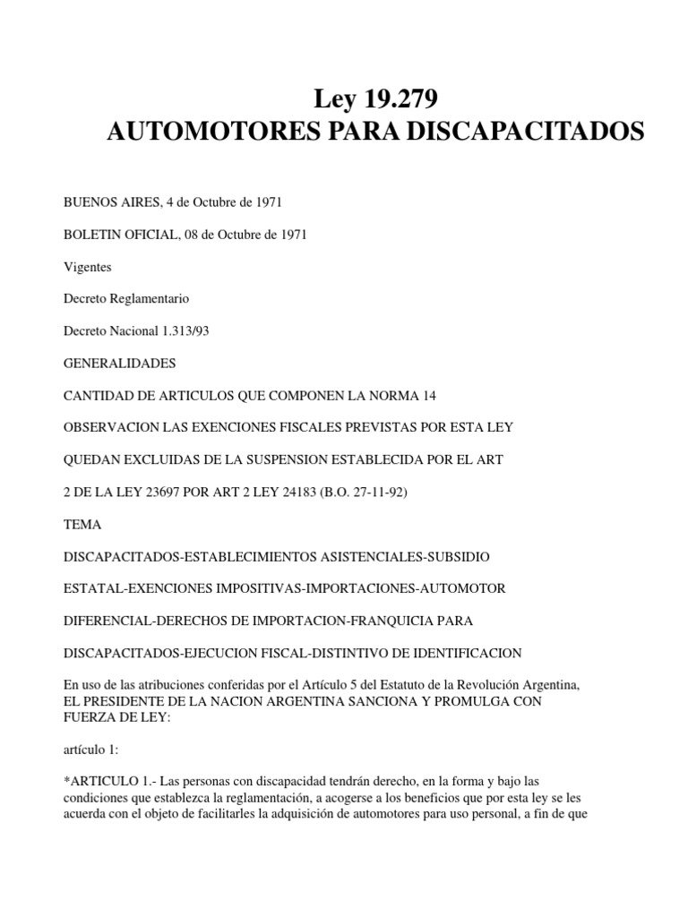 Ley 19279 | PDF | Invalidez | Impuestos