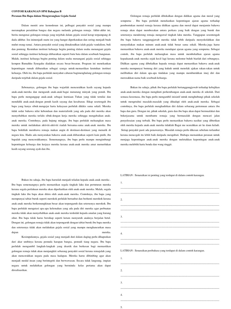 Contoh Karangan Peranan Ibu Bapa Dan Gejala Sosial Pdf