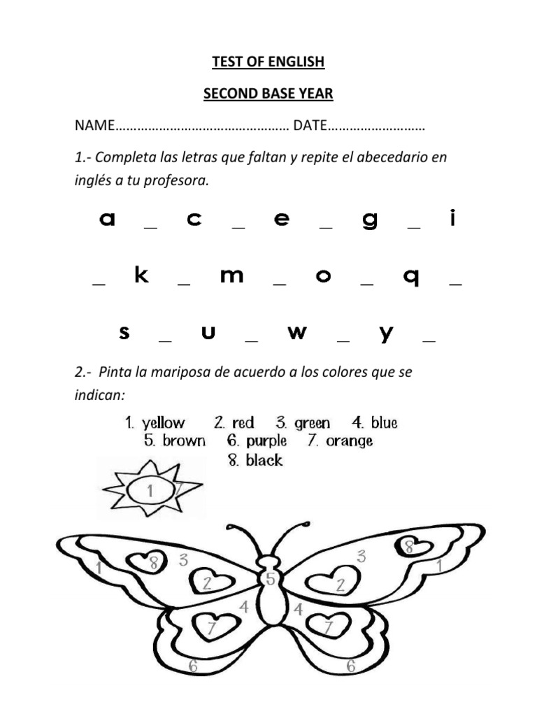 Prueba De Inglés Segundo Basico Colores Abecedariodocx