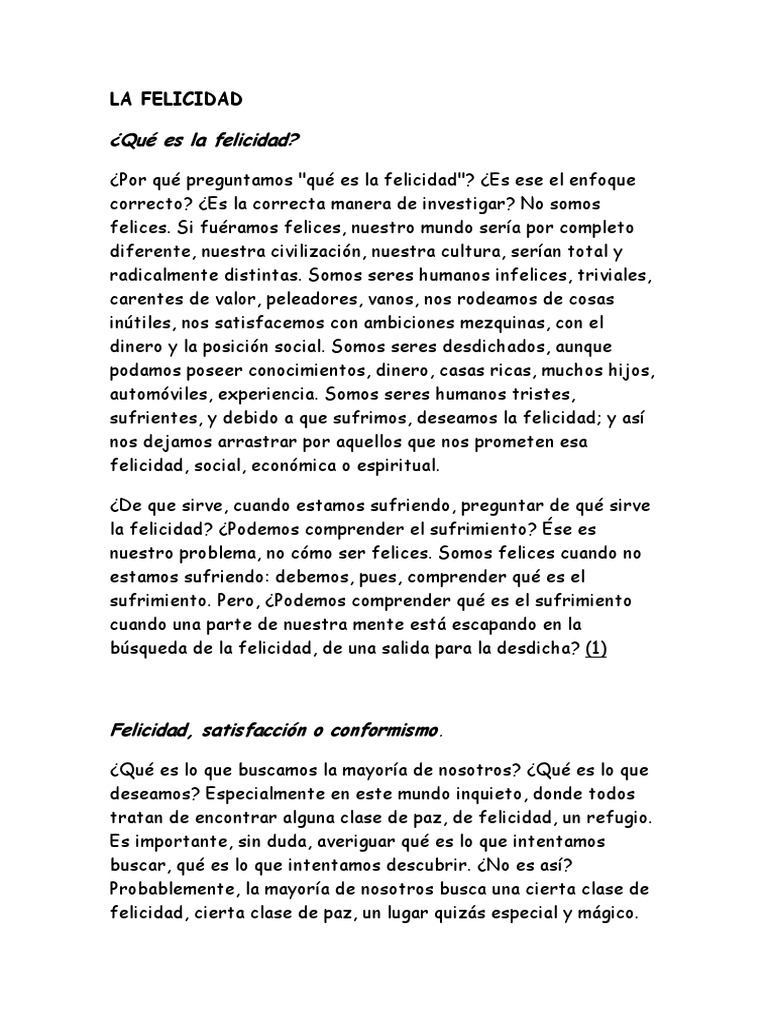 Reflexiones sobre la búsqueda de la felicidad | PDF