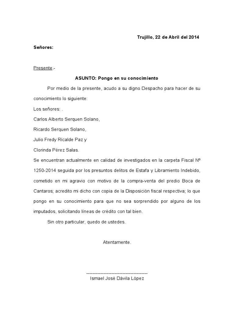 Carta Pone en Conocimiento | PDF | Derecho