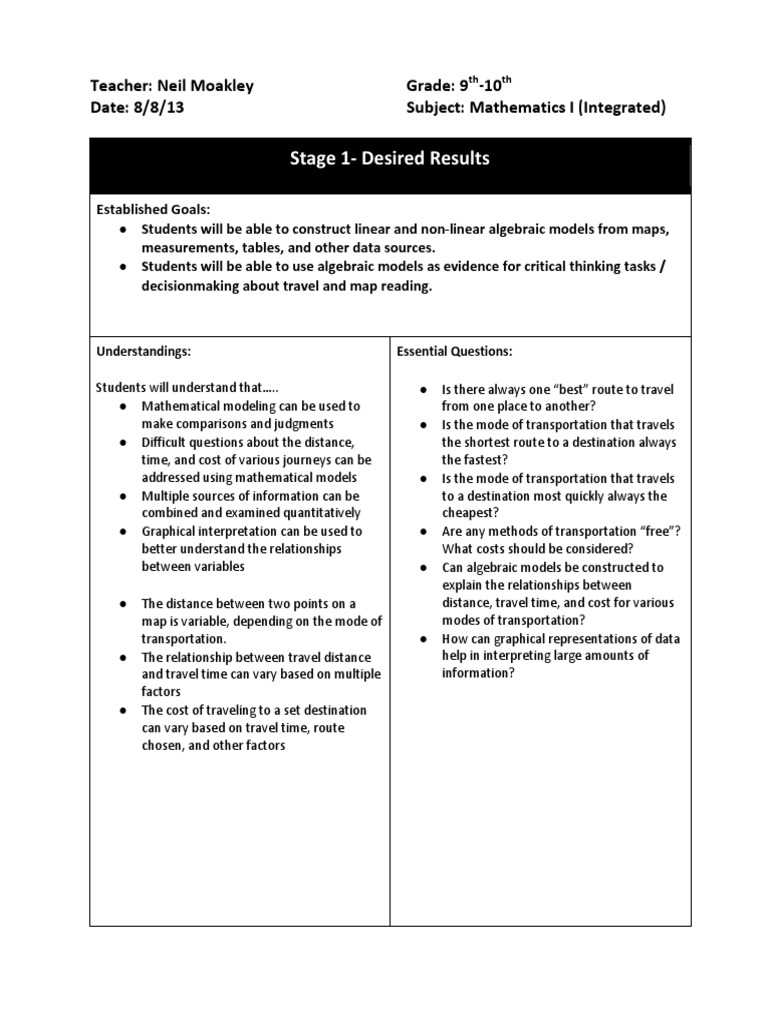 Unit Plan | PDF | Mathematical Model | Educational Assessment