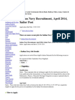 Indian Navy Recruitment, April 2014, Sailor Post PDF
