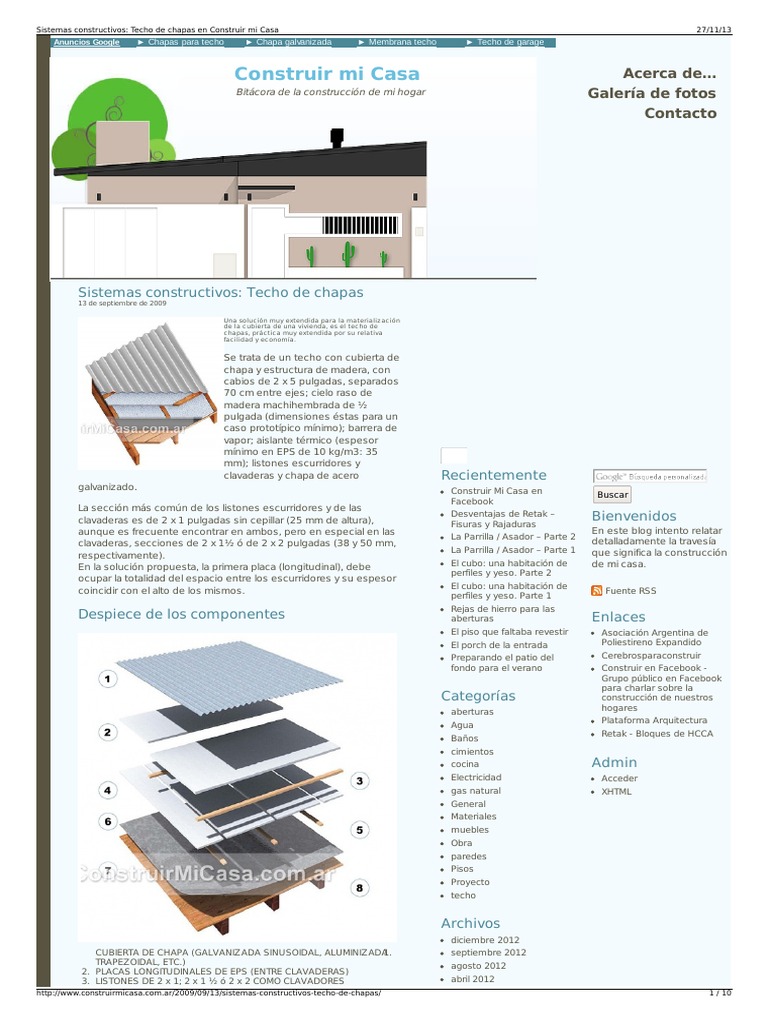 Construcción de Techos de Chapa | PDF | Aislamiento térmico | Techo
