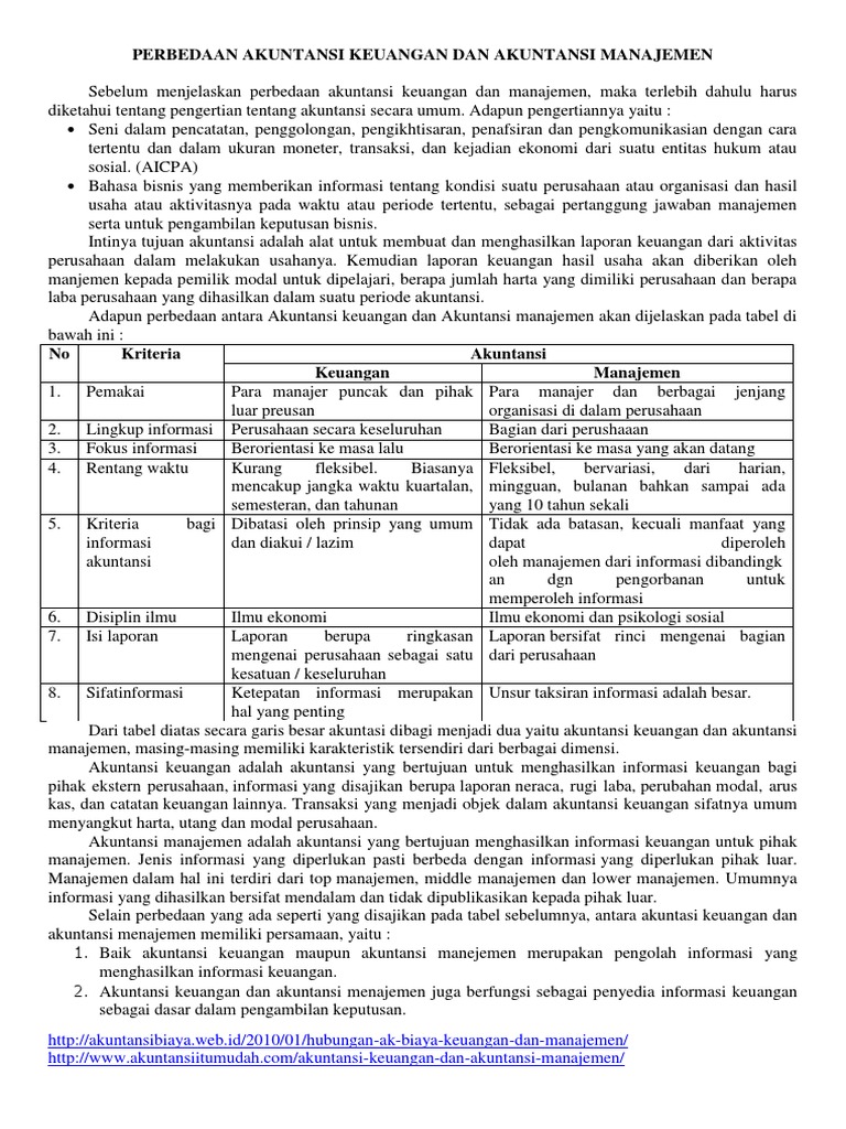 Perbedaan Akuntansi Keuangan Dan Akuntansi Manajemen