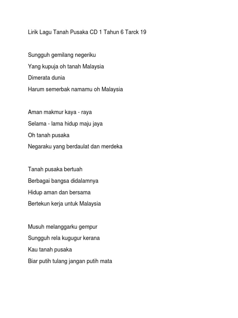 lirik lagu tanah pusaka