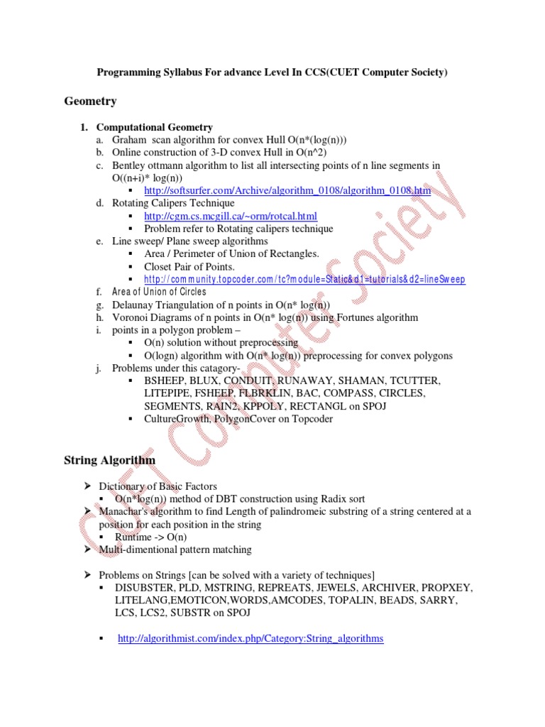 Advanced ICPC Programming Syllabus | PDF | Algorithms | Mathematical ...