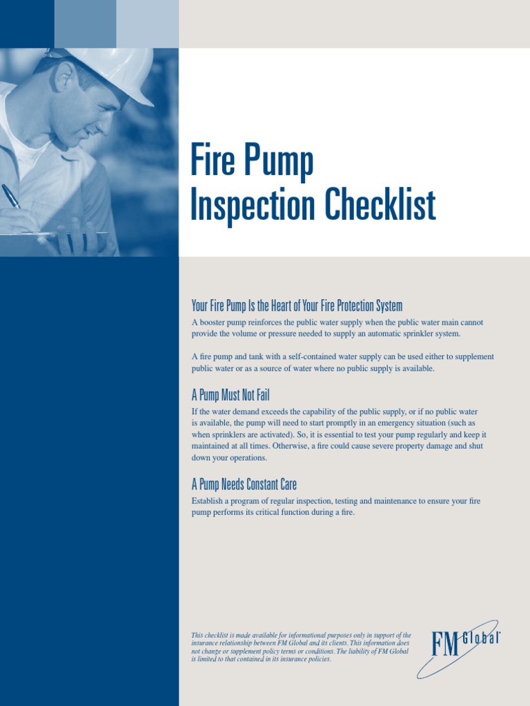 FM Fire Pump Inspection Checklist and Form | PDF | Internal Combustion ...