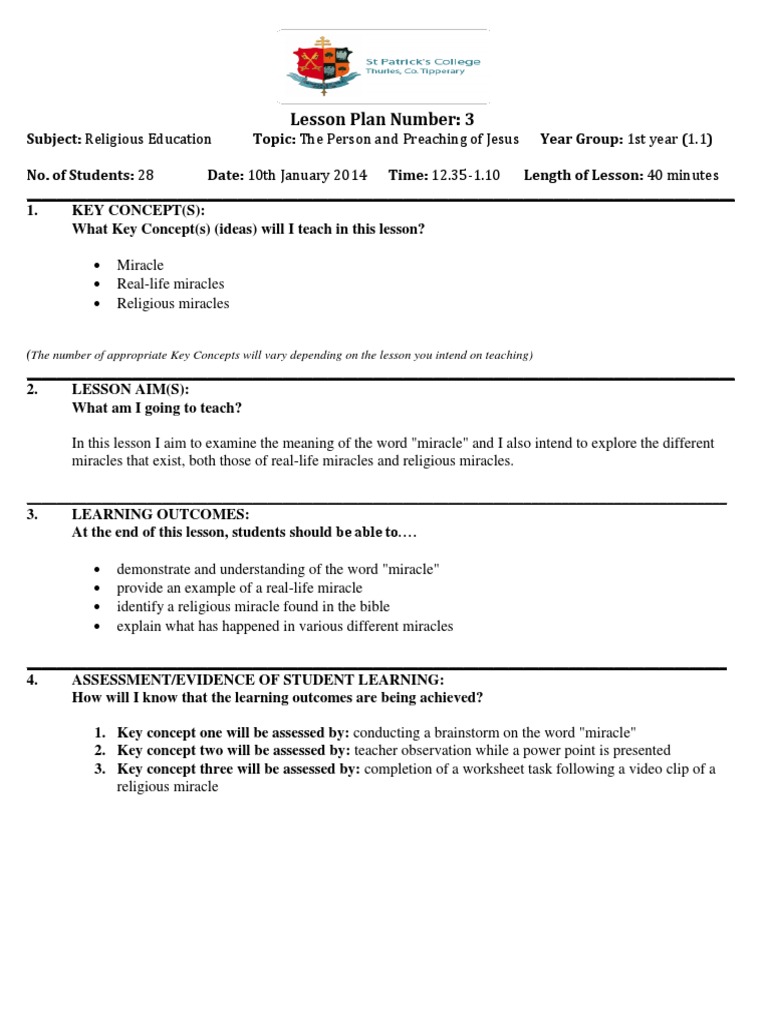 worksheet Miracle Of Life Video Worksheet Answers lesson plan 3 religion 1 miracle