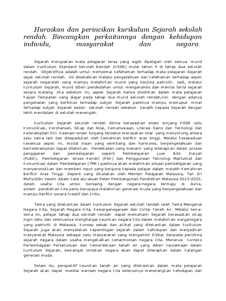 Kurikulum Sejarah KSSR Sekolah Rendah | PDF | Ilmu Sosial