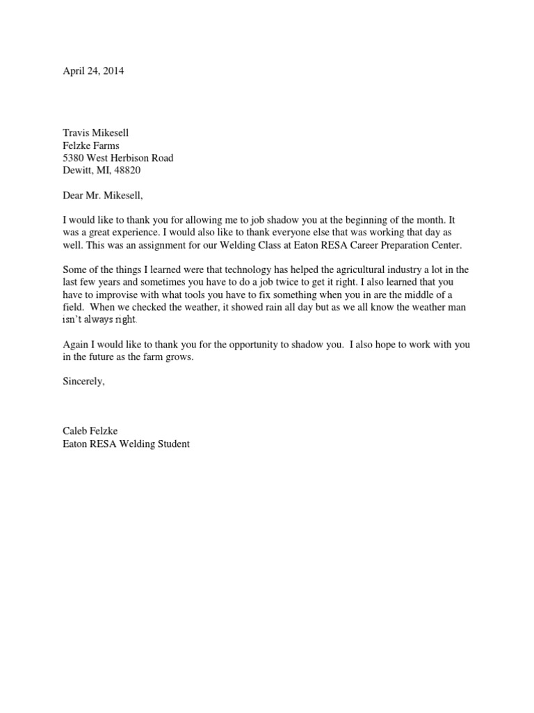 Job Shadow Letter | PDF