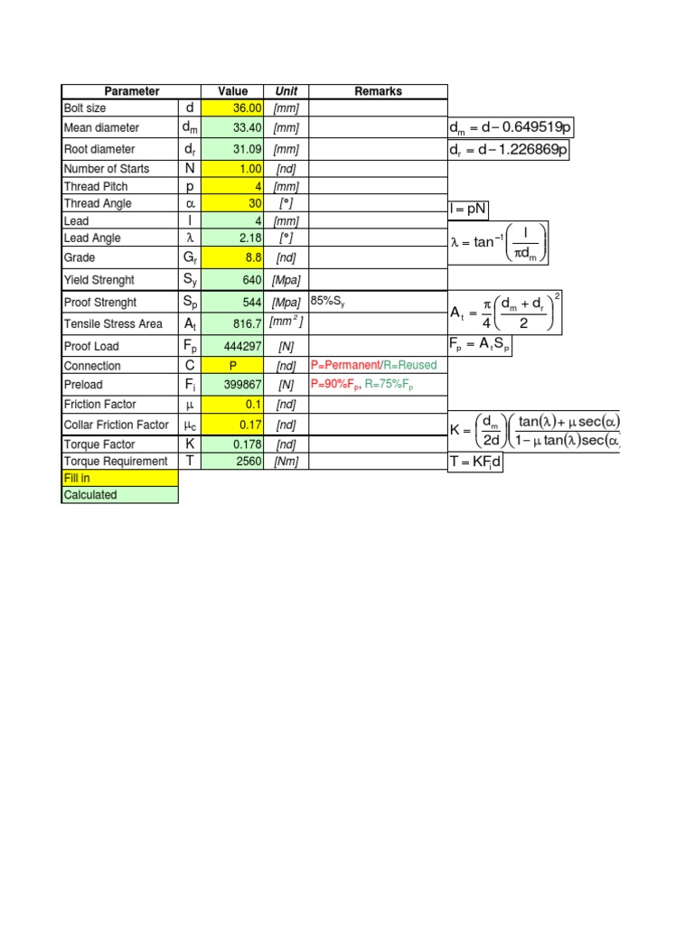 Metric Bolt Torque Requirement Calculation