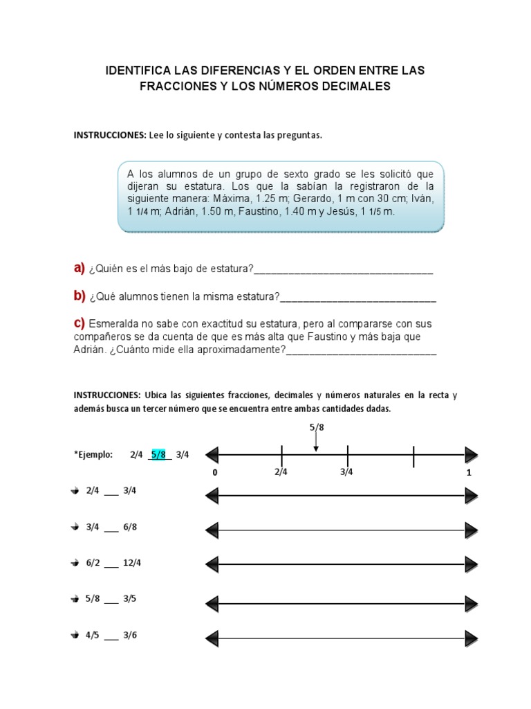 Hoja De Trabajo De Fracciones En Una Línea Numérica, Sexto Grado