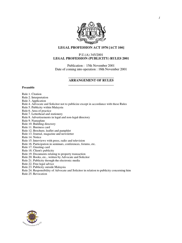Legal Profession (Publicity) Rules 2001 PDF Advocate Solicitor
