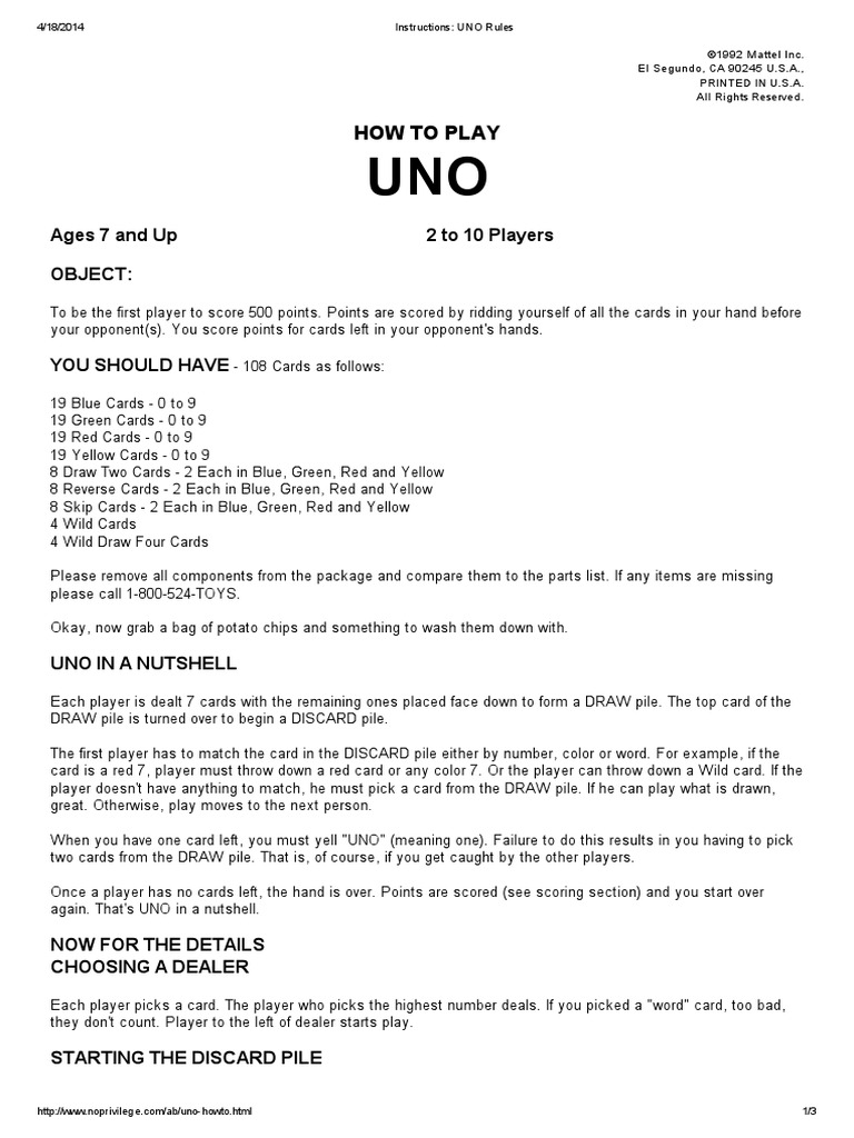 UNO Rules.pdf Toys Entertainment