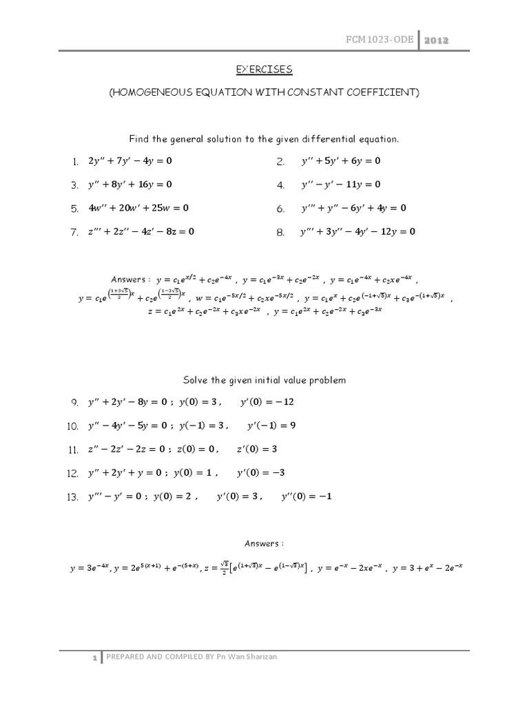 Homogeneous Differential Equations Solutions | PDF | Science ...