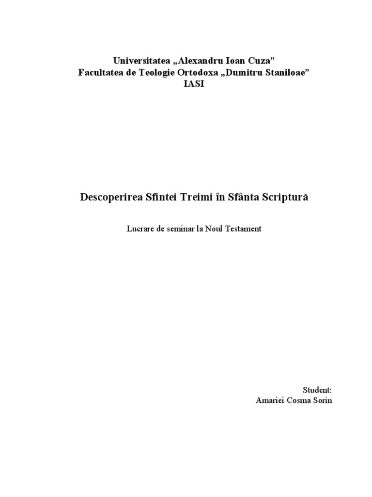 Descoperirea Sfintei Treimi in Sf. Scriptura | PDF