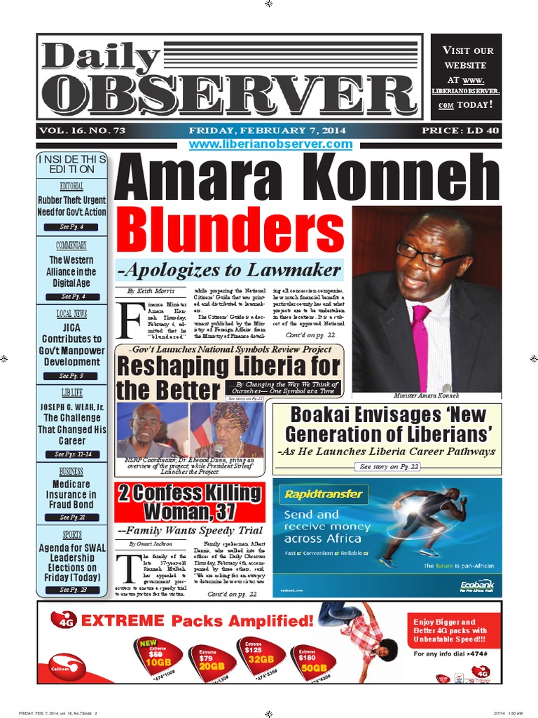 Liberian Daily Observer 02/07/2014 | Munich Security Conference | Liberia