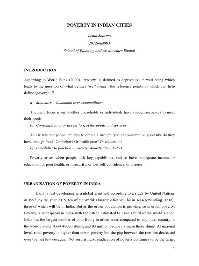 Poverty in Indian Urban Areas | PDF | Informal Sector | Slum