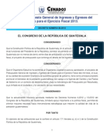 Ley Del Presupuesto General de Ingresos y Egresos Del Estado para El Ejercicio Fiscal 2013