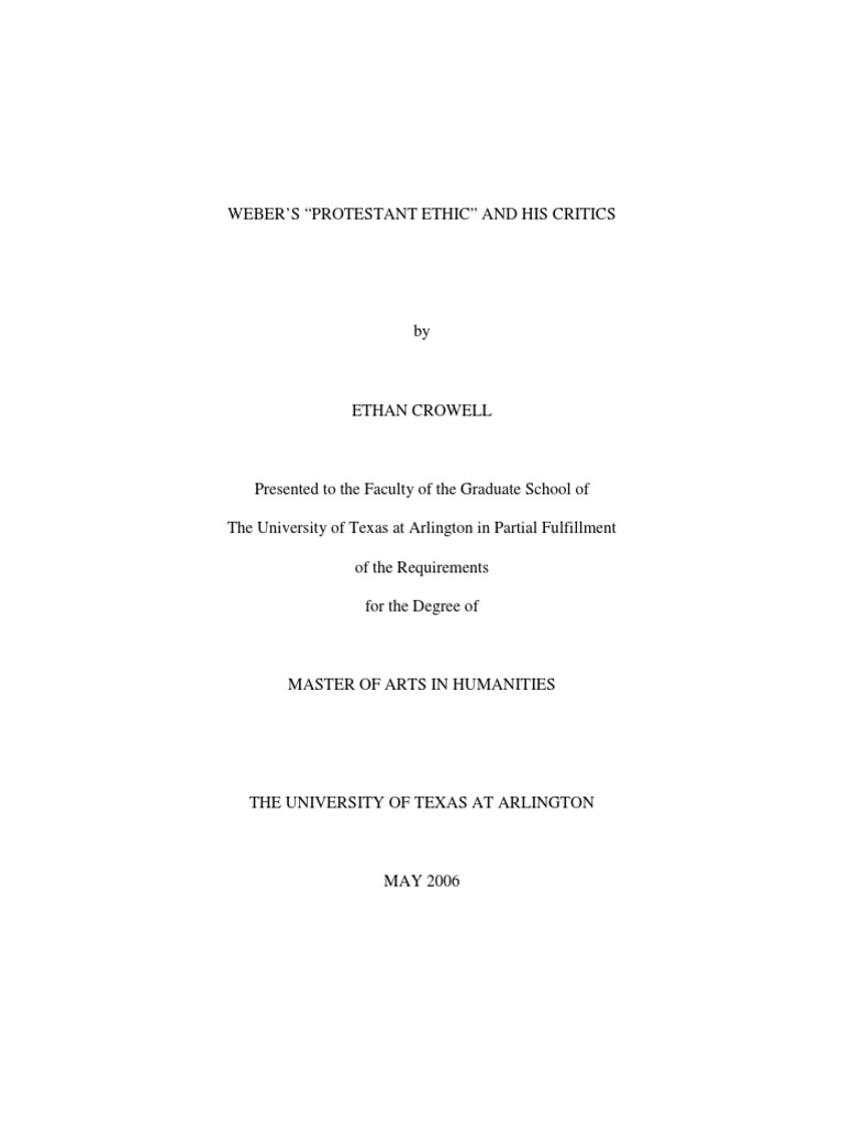 er's "Protestant Ethic" and His Critics by Ethan Crowell PDF Max