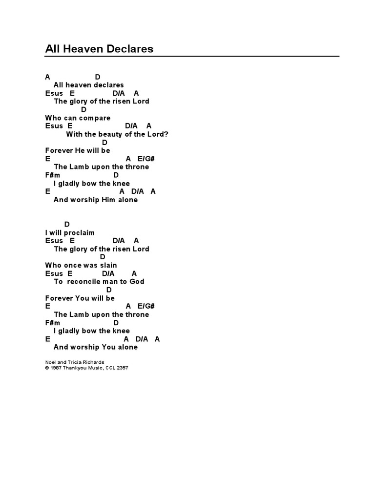 All Heaven Declares Noel And Tricia Richards C 1987 Thankyou Music Ccl 2357 Religious Belief And Doctrine