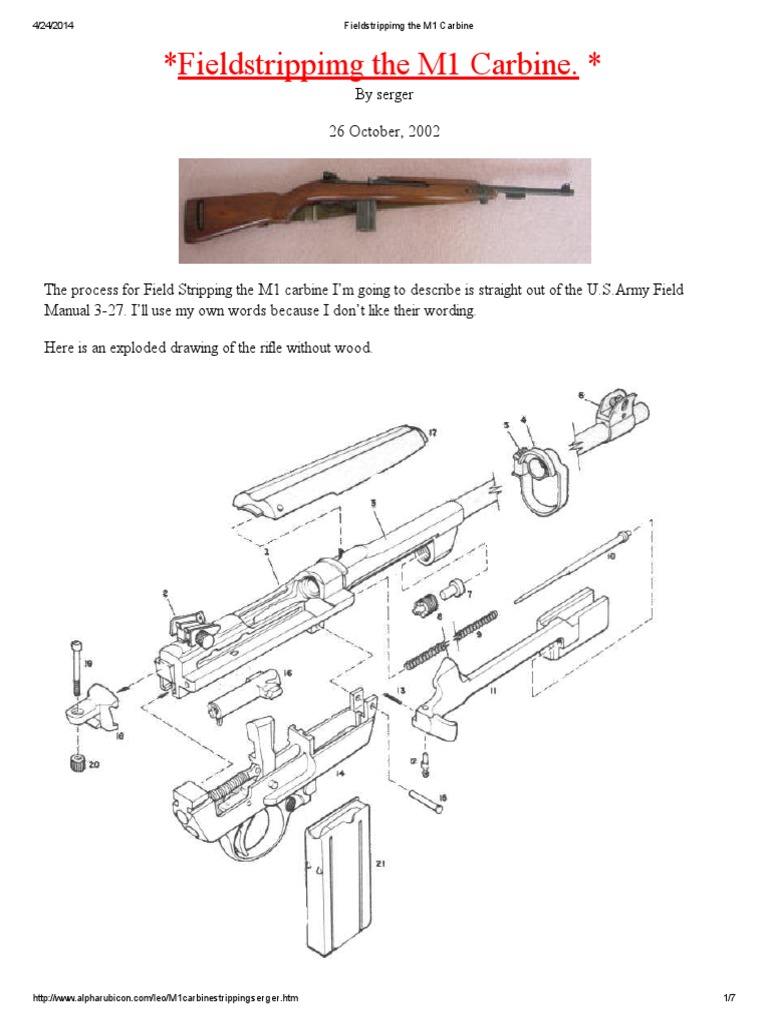 Fieldstrippimg the M1 Carbine A GOOD MANUAL Weapon Design Firearms