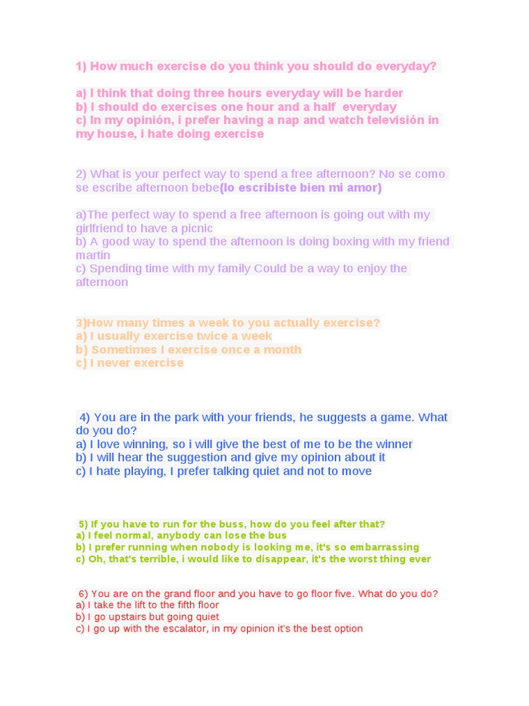 Daily Exercise and Leisure Preferences | PDF